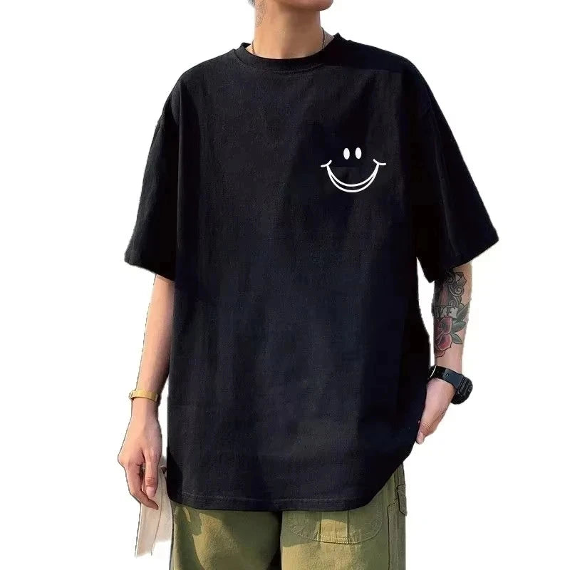 Men's summer 100% cotton fashionable casual loose coconut tree pattern printed sports round neck short sleeved T-shirt top