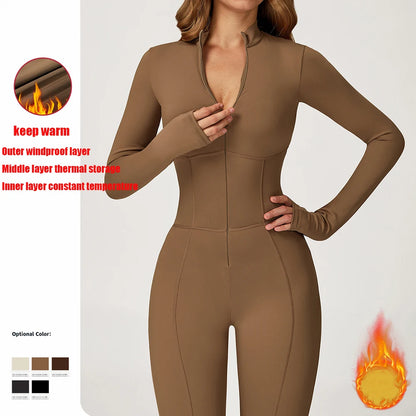 Velvet Yoga Jumpsuit – Women's Fitness Set | Long-Sleeved Push-Up Activewear