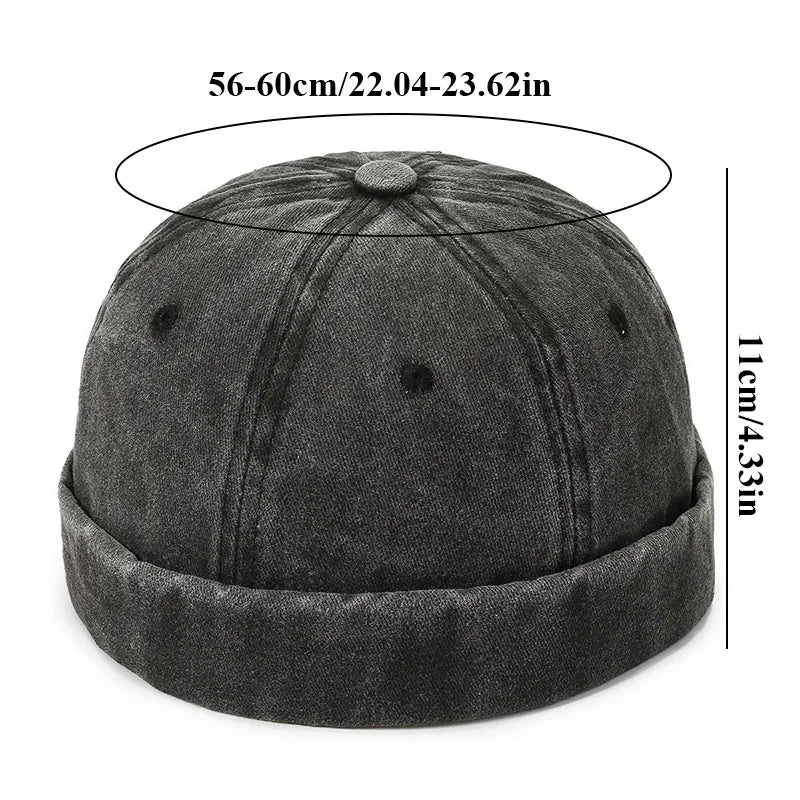 Denim Docker Cap – Brimless Sailor Beanie, Adjustable
