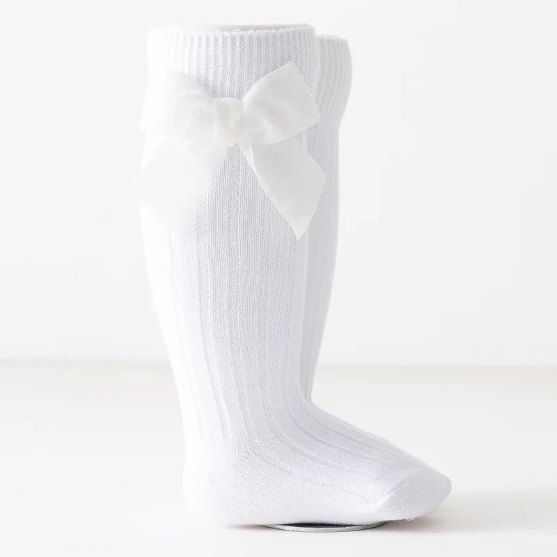 Kids Christmas Girls Socks Autumn Winter Toddlers Red Bowknot Baby Knee High Long Sock Soft Cotton Children Socken For 0-5 Years