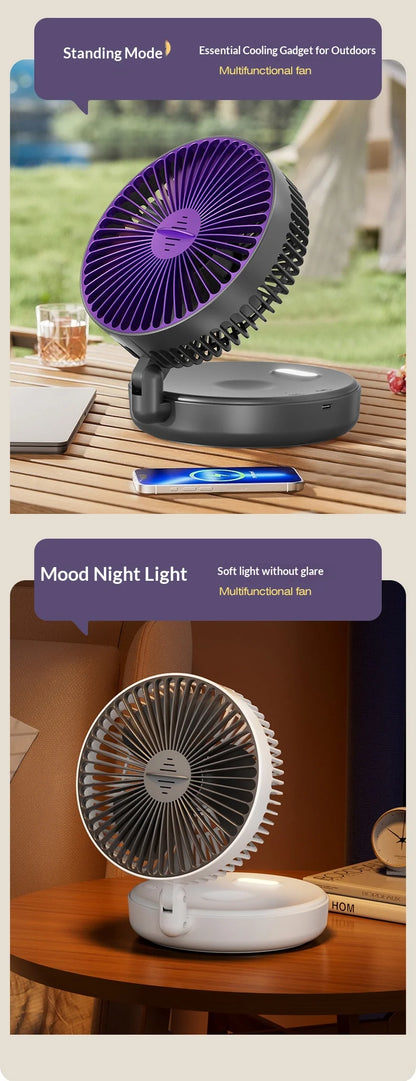 5000mAh Foldable Glow-in-the-Dark Fan Wall Mount Portable Quiet High-Speed Air Circulation Fan for Students Office Desk Fan