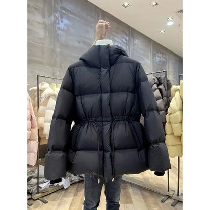 Winter Fashion Hooded Cotton Coat for Women 2025 Slim Fit Padded Jacket with Belted Waist Casual Thick Warm Outerwear Trendy Sim