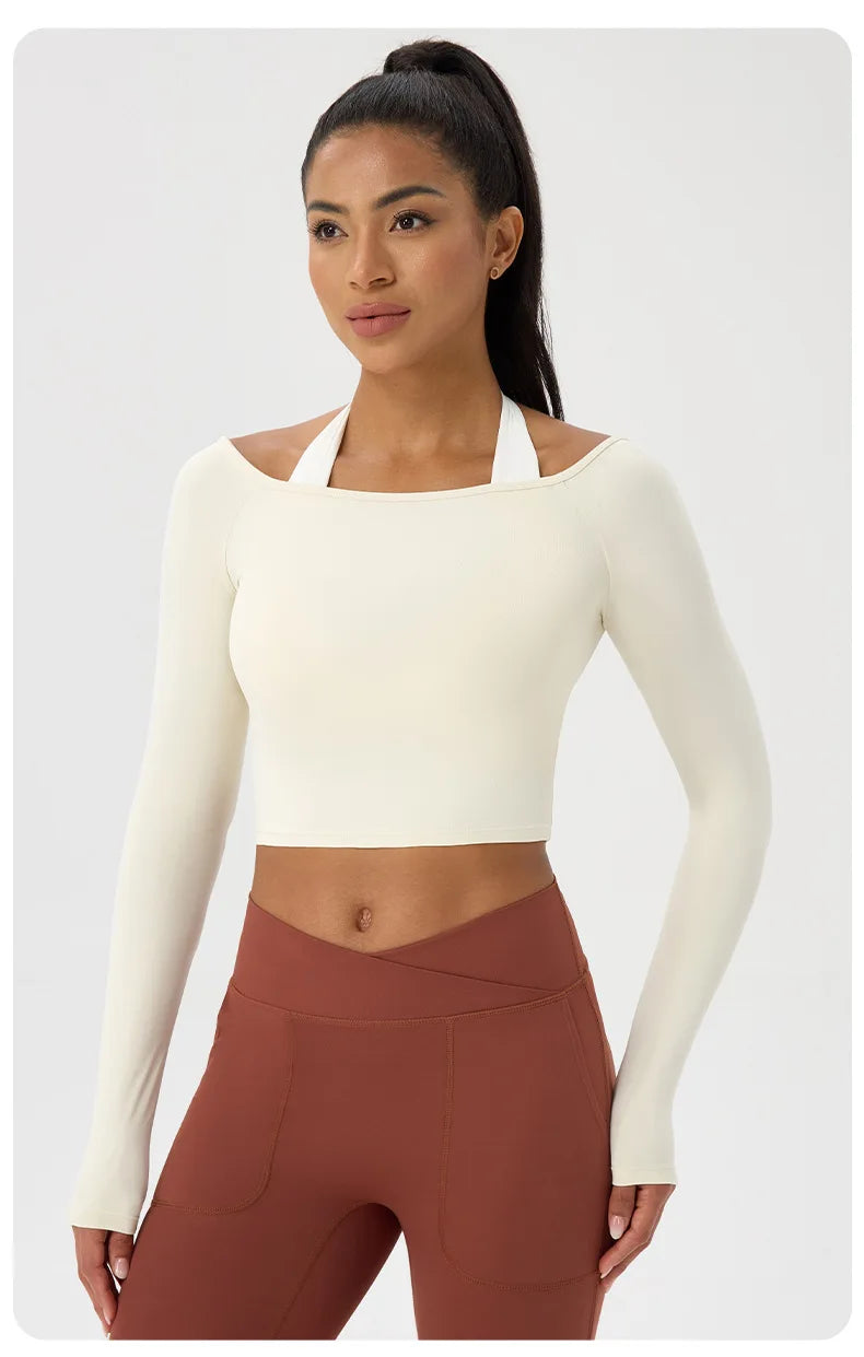 Women's Yoga Shirt - Long Sleeve One Shoulder Tight Fit Workout Top | Quick Drying