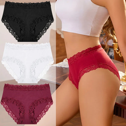 3PCS/Set Women Cotton Panties Lace Low Waist Briefs Trendy Patchwork Lace Intimate Underwear Stretch Comfortable Ladies Lingerie