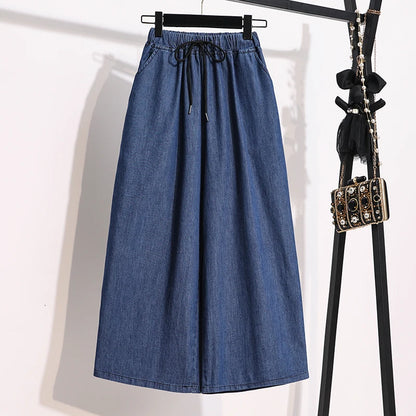 2026 High Waist Loose Fit Wide Leg Jeans Women Plus Size Casual Straight Workwear Trousers Summer Autumn Denim Capri Pants