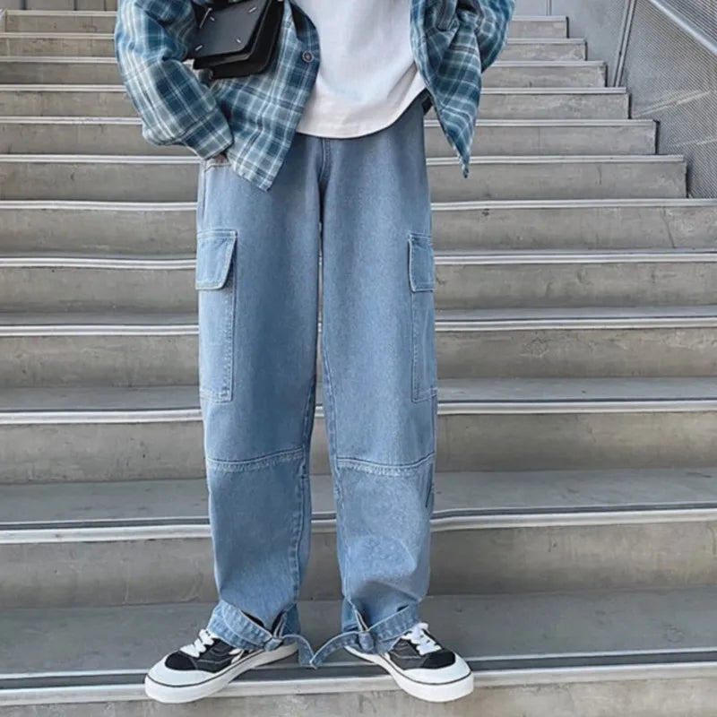 Cargo jeans Men Loose Straight Baggy Men's Jeans Mopping pants hip hop Streetwear Skateboard Neutral denim Wide Leg Denim pants