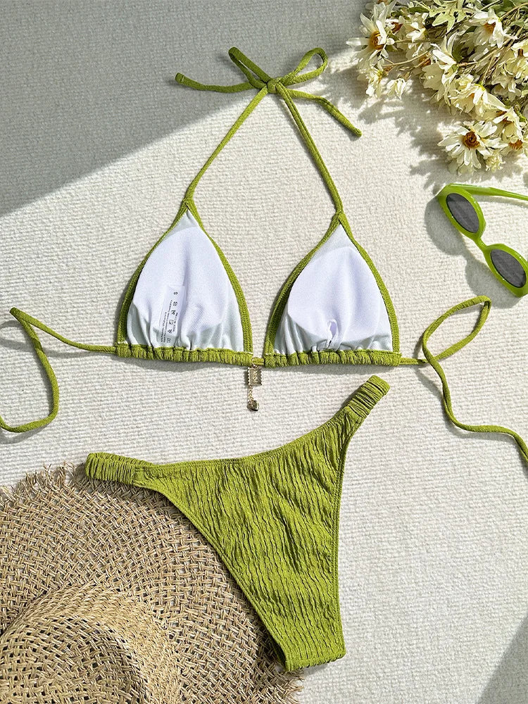 2026 women's brand new all season backless fashion sexy lace up bikini 2-piece set split swimsuit beach Brazil
