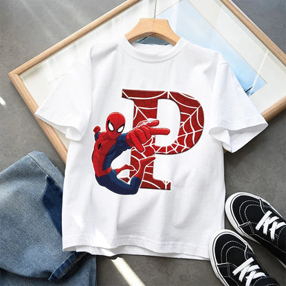 2026  New Children's Spider Man Cartoon Letter Printed T-shirt Cotton T-shirt Boys' Short Sleeved Top Children's Clothing