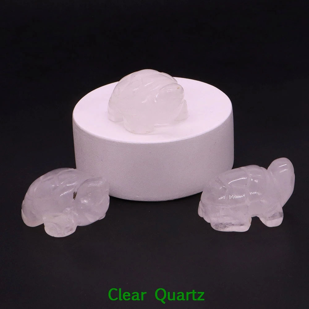 1.2" Mini Natural Crystal Stone Turtle Statue Reiki Healing Tortoise Figurine Amulet Fengshui Sculpture for Home Office Decor