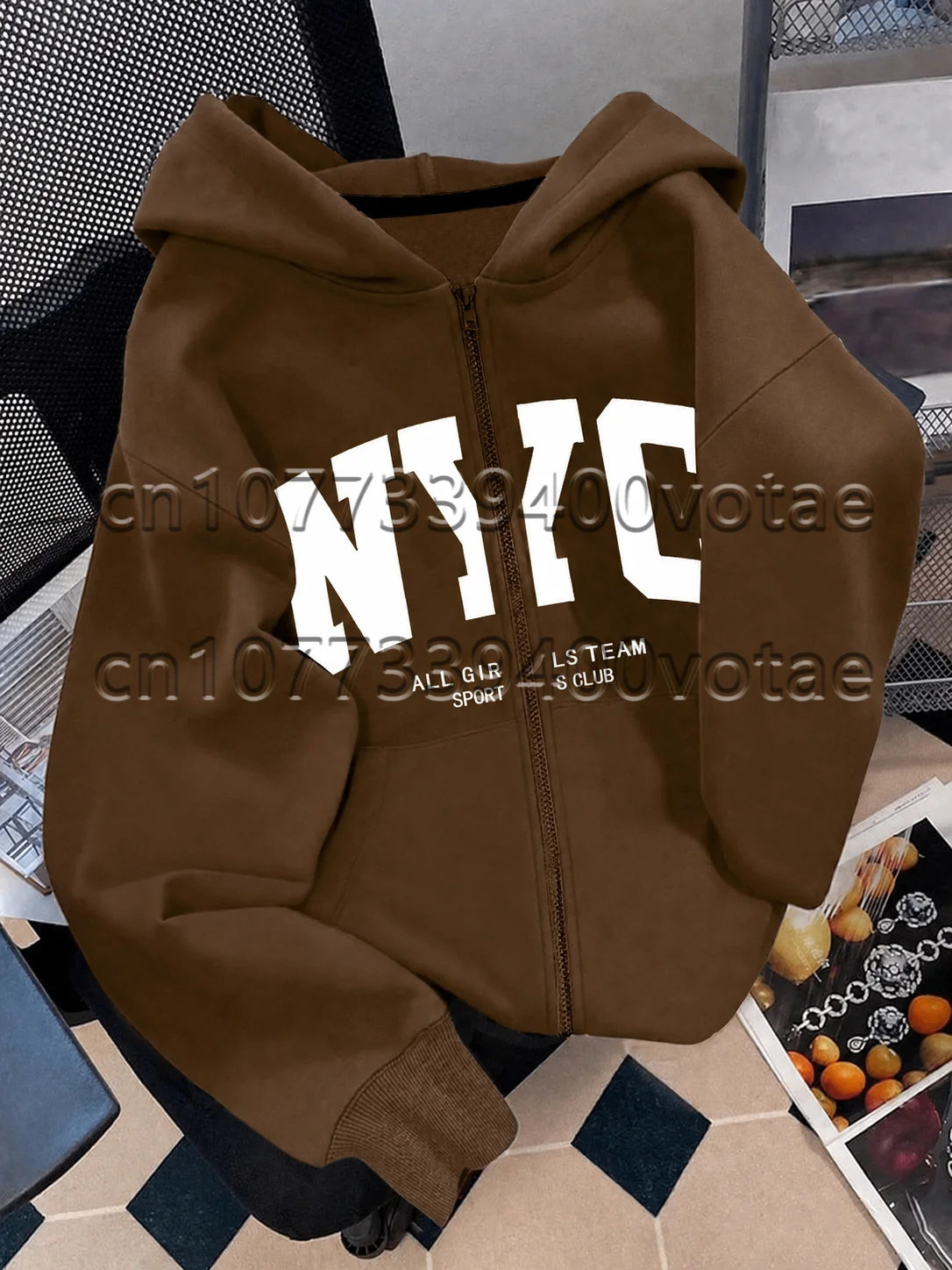 Fashion Letter Zip Up Hoodies Women Autumn Long Sleeve Tops Loose Hood Shirt Harajuku Y2K Clothes Female Sweatshirt Jacket