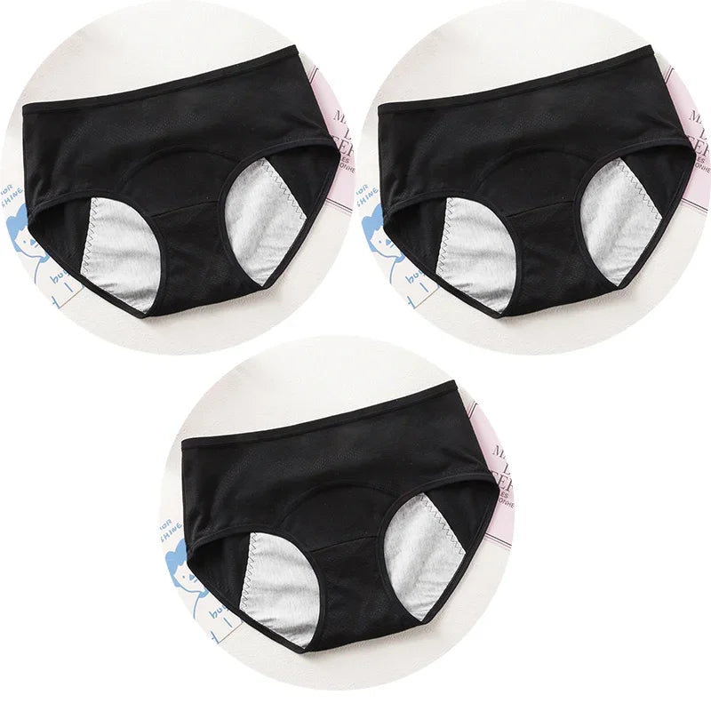 3PCS Cute Cartoon Period Underwear for Girls  Leakproof Teen Menstrual Panties 4-Layer Absorbent Reusable Washable Underwear