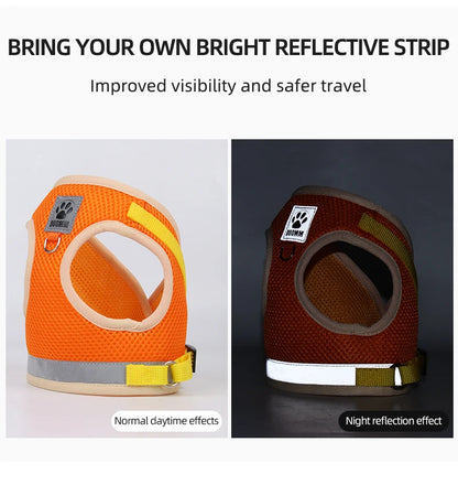 Two-tone Cat Small Dog Harness and Leash Set Breathable Mesh Reflective Escape Proof Puppy Kitten Walking Vest Style Pet Harness
