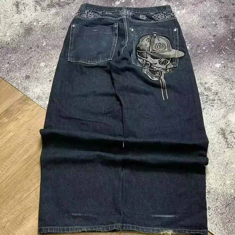 Cherry Blossom Selvedge Embroidery Denim Pants Y2K Retro Men Casual Baggy Straight Wide Leg Jeans High Quality Hiphop Streetwear