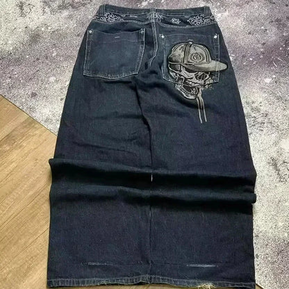 Cherry Blossom Selvedge Embroidery Denim Pants Y2K Retro Men Casual Baggy Straight Wide Leg Jeans High Quality Hiphop Streetwear