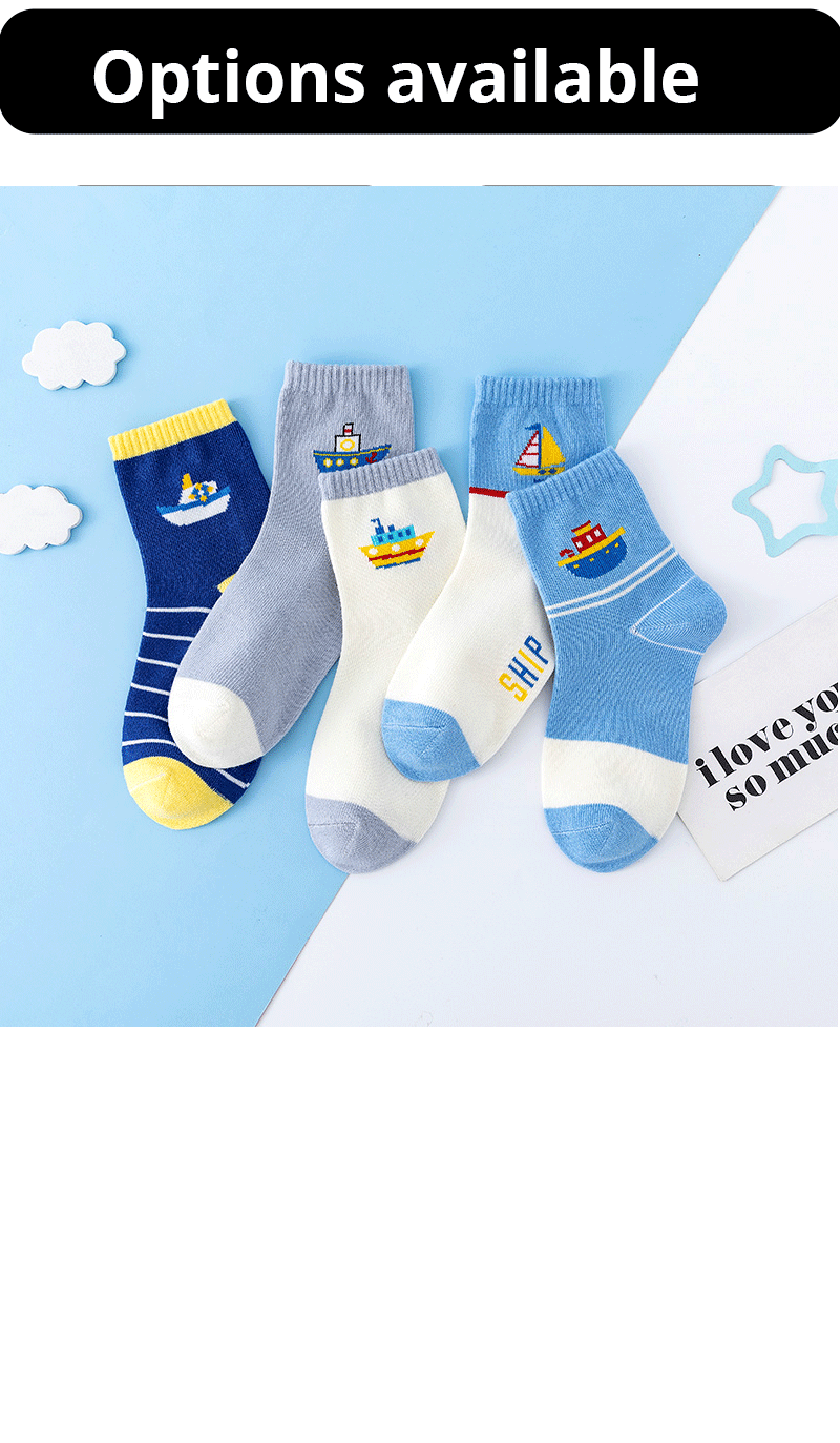 5 Pairs Of New Autumn And Winter Childrens Socks Striped Sailboat Boys Socks 4 to 8 Year Old Socks