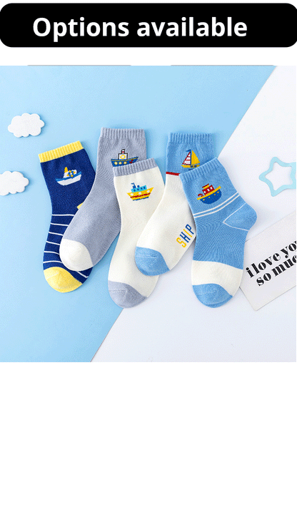 5 Pairs Of New Autumn And Winter Childrens Socks Striped Sailboat Boys Socks 4 to 8 Year Old Socks