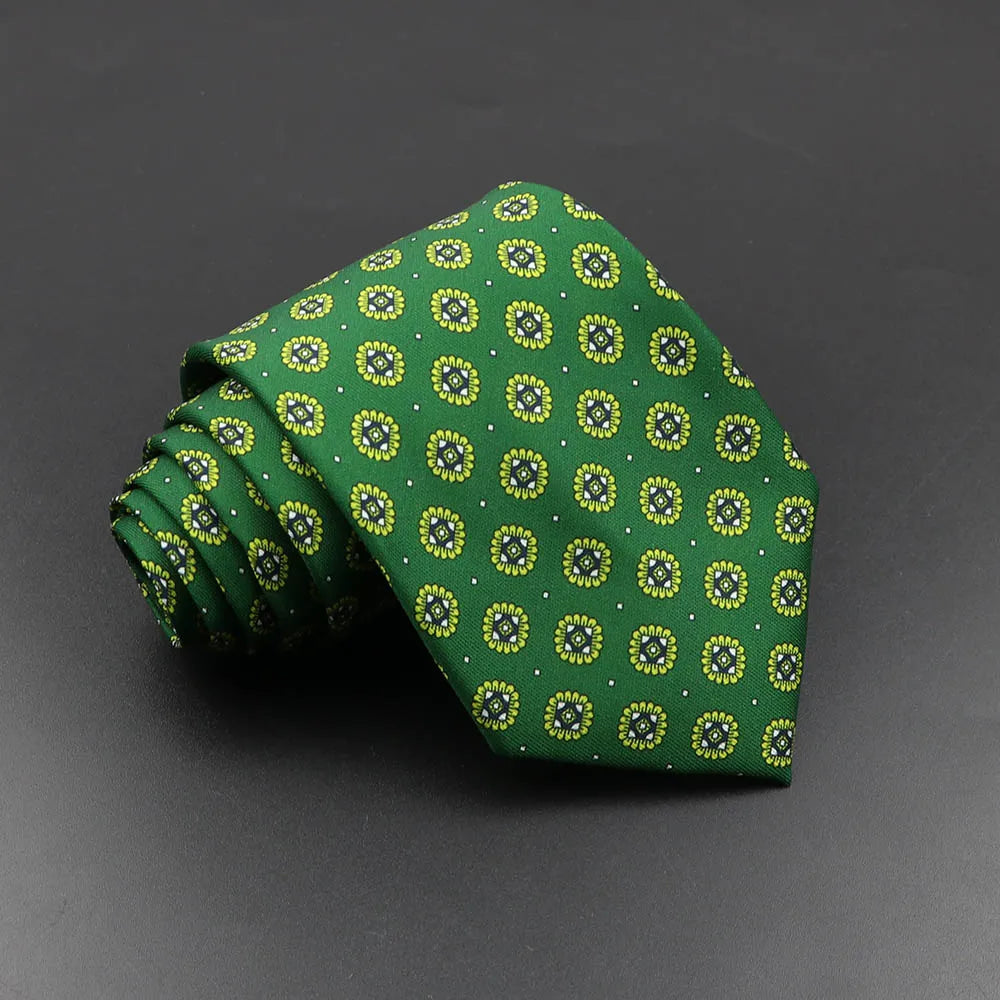 Mens Silk Tie - 75cm Soft Novelty Necktie in Blue Green Orange Floral Pattern