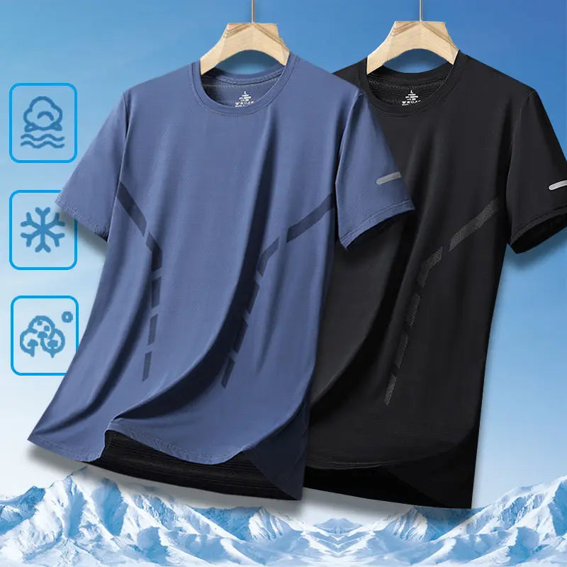 Men's Ice-Silk T-Shirt – Quick-Dry Breathable Round-Neck Tee (Plus Size)