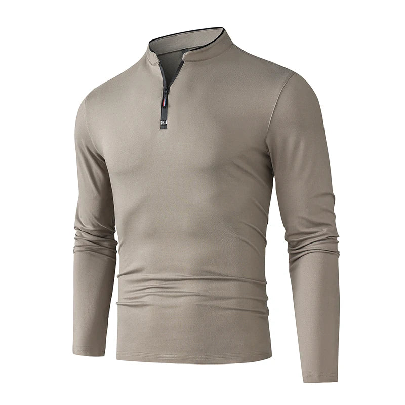Fashion Men's Stand Collar Half Zip Long Sleeve Shirt Comfortable Casual Top Versatile Daily Wear Slim Fit Pullove
