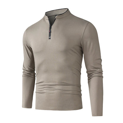 Fashion Men's Stand Collar Half Zip Long Sleeve Shirt Comfortable Casual Top Versatile Daily Wear Slim Fit Pullove
