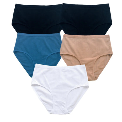 5Pcs/Set High Rise Panties Women Cotton Briefs Sexy Lingerie Ribbed Basic Daily Underwear Soft Stretch Ladies Intimates S-XXL