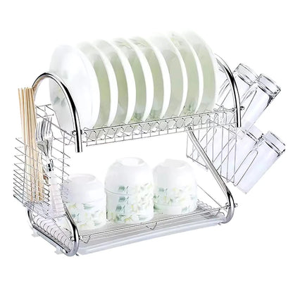 Stainless Steel Dish Rack - 2-Tier Metal Plate Holder | Rust Resistant & Space Saving