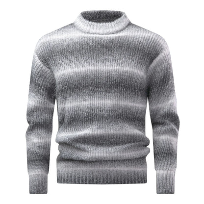 Men's new thick warm pullover knit sweater, striped crew neck sweater, simple daily casual style