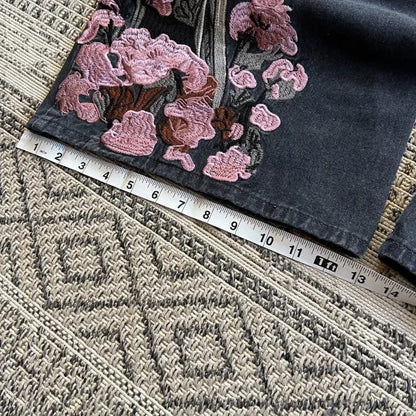 Y2K Vintage Baggy Fallen Knight Cherry Blossom Embroidery Jeans Men Women Fashion Straight Wide-leg Denim Pants Streetwear Jean