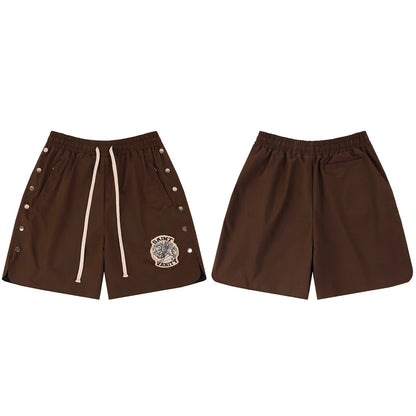 Side Button Embroidery Water Proof Thin Summer Shorts for Men Elastic Waist Drawstring Baggy Quick Dry Five Point Pants