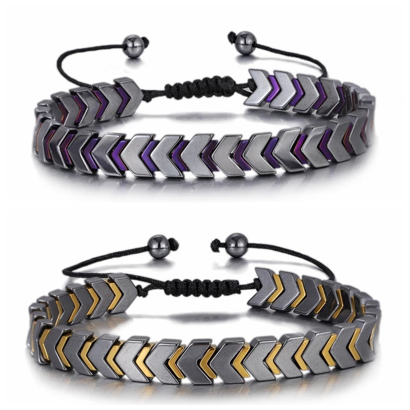 New Hematite Stone Arrow Adjustable Bracelet Men Jewelry Weight Loss Magnetic Therapy Beaded Health Care Bracelets Pulsera Gift