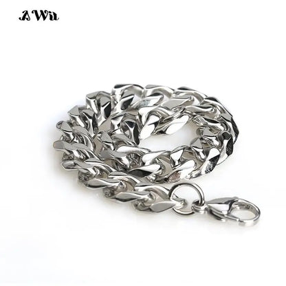 Awit Mens Simple 3-11mm Stainless Steel Curb Cuban Link Chain Bracelets for Women Unisex Wrist Jewelry Gifts