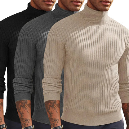 Autumn Men's Slim Fit Long Sleeve Turtleneck Sweater Casual Knitted Pullover Sweaters Outdoor Winter Warm Thick Heavyweight Top