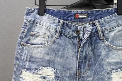 Men's Denim Shorts – Slim Fit Casual Knee Length Pants With Ripped Patch Detail