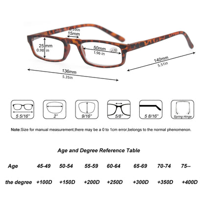 Reading Glasses Women Men Rectangular Ultralight Frame Small Readers Eyeglasses High Quality Spring Hinge with Diopter +1.0~+4.0