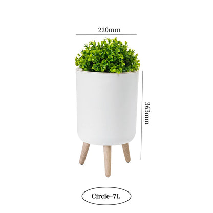 Wooden High Foot Trash Can - Creative Bathroom  Kitchen Wastebin with Press Cover