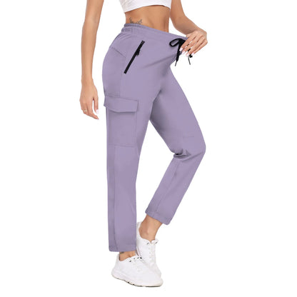Hiking Pants for Women UPF 50+ Cargo Quick Dry Water Resistant Elastic Waist Zip Pockets Travel Work Lightweight Running