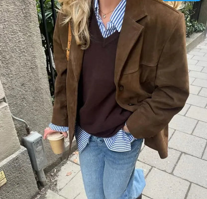 Women Autumn Jacket - Casual Single Breasted Lapel Collar Coat With Button Decoration