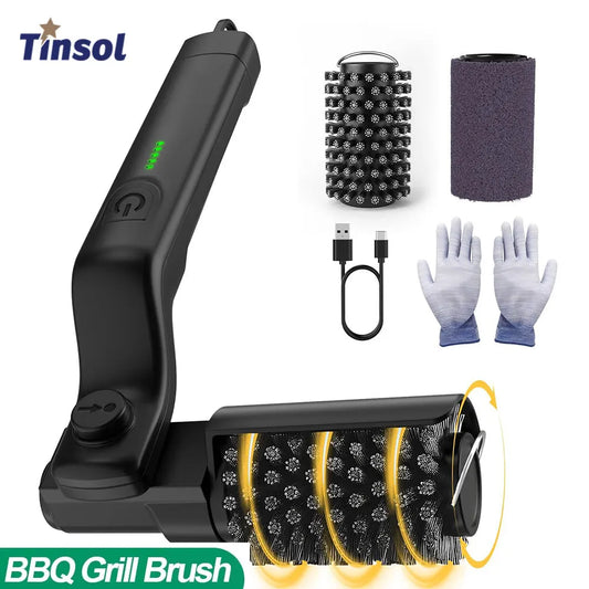 TINSOL Electric barbecue grill cleaning brush, wireless, rechargeable, rotatable, adjustable, for cleaning stubborn grease