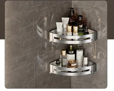 White Wall-Mounted Bathroom Storage Rack - Triangular Square Organizer