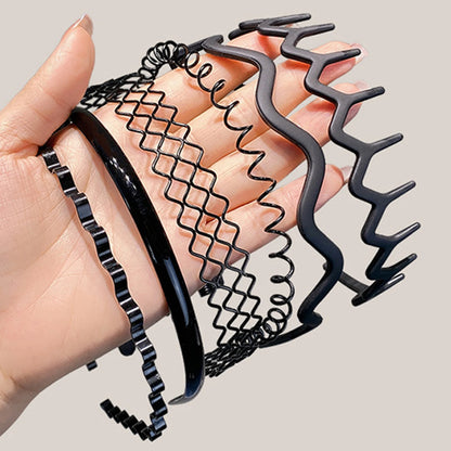 Unisex Metal Wavy Spring Hair Hoop Black Non Slip Outdoor Sports Headbands For Women Men Simple Hairband Face Washing Headdress