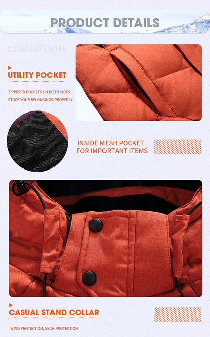 Down Jacket Men White Duck Winter Coat Windproof Warm Parkas Travel Camping Overcoat New in Thicken Solid Color Hooded Clothing