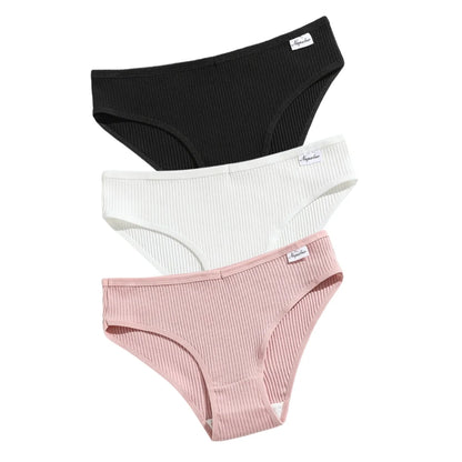 3Pcs/Set Cotton Panties Women Solid Color Soft Breathable Briefs Female Underpants Comfort Stretch Sexy Lingerie S-XL