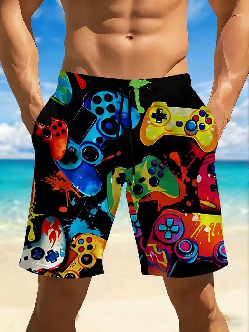 Cool Graffiti Gamepad Beach Shorts For Men Quick Dry Swim Shorts For Casual Daily Wear Beach Days And Video Game Themed Shorts