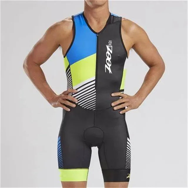 Men Cycling Jersey – Sleeveless Triathlon Cycling Wear with Breathable Shock Proof Pad