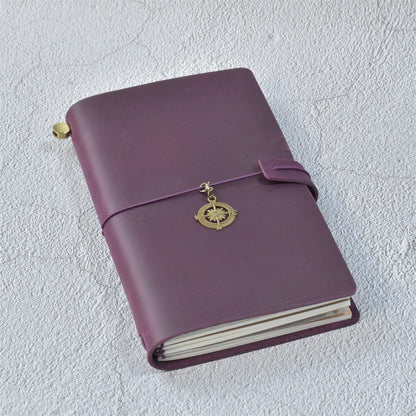 Leather Travel Journal - Refillable Notebook With Embossed Leather Cover, Handmade Diary