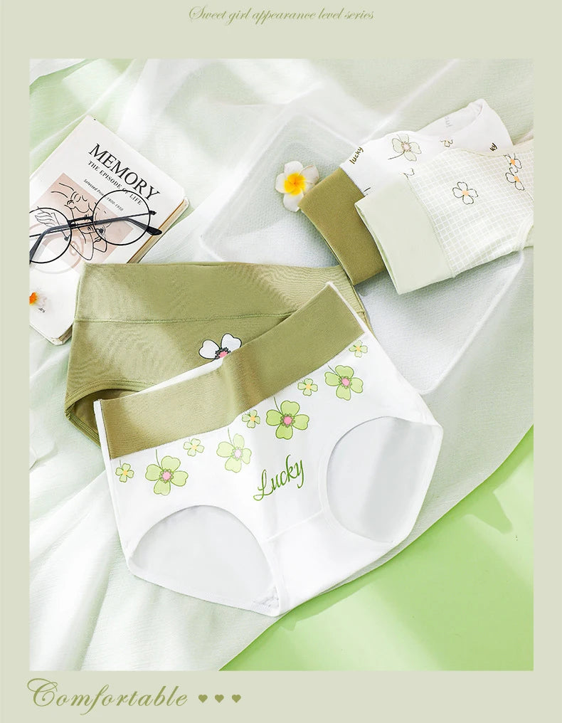 4Pcs/Set High Waist Underwear Cotton Women Panties Fashion Print Ladies Briefs Plus Size Sexy Panty Breathable Female Lingerie