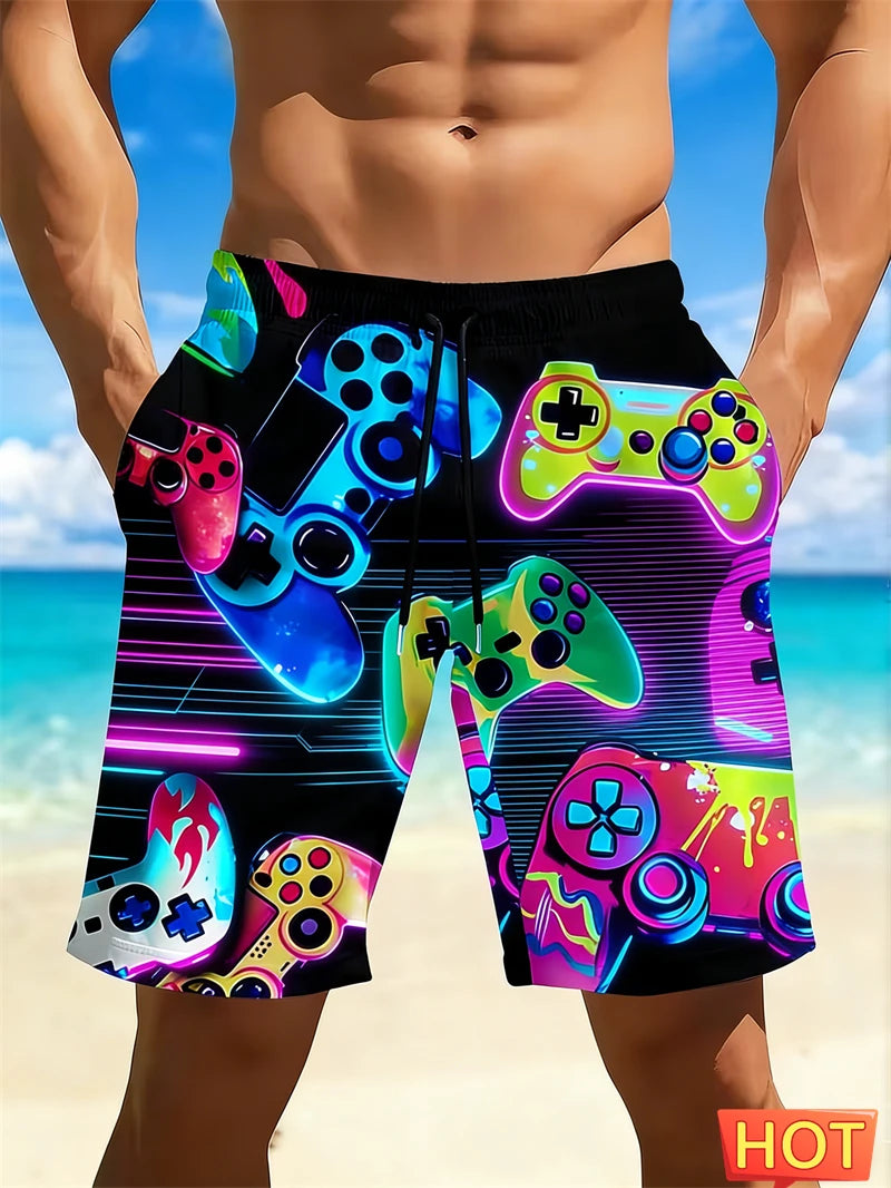 Cool Graffiti Gamepad Beach Shorts For Men Quick Dry Swim Shorts For Casual Daily Wear Beach Days And Video Game Themed Shorts