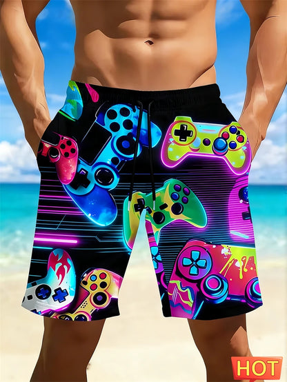 Cool Graffiti Gamepad Beach Shorts For Men Quick Dry Swim Shorts For Casual Daily Wear Beach Days And Video Game Themed Shorts