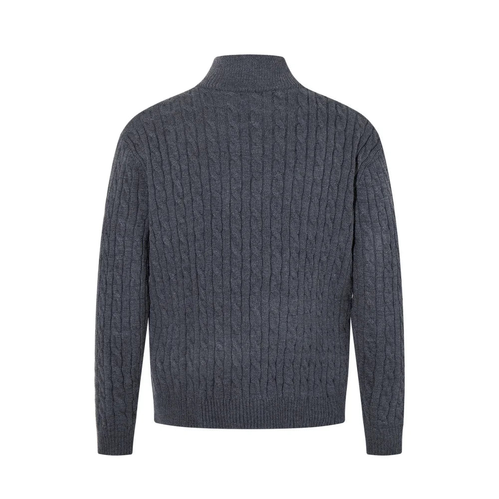 Retro Stand Collar Half Zipper Sweater Mens Solid Color Autumn Winter Casual Knitted Long Sleeve Loose Pullover Man
