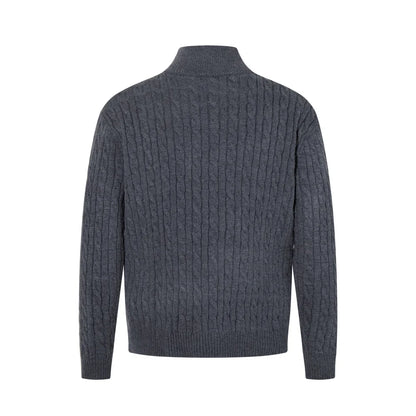 Retro Stand Collar Half Zipper Sweater Mens Solid Color Autumn Winter Casual Knitted Long Sleeve Loose Pullover Man